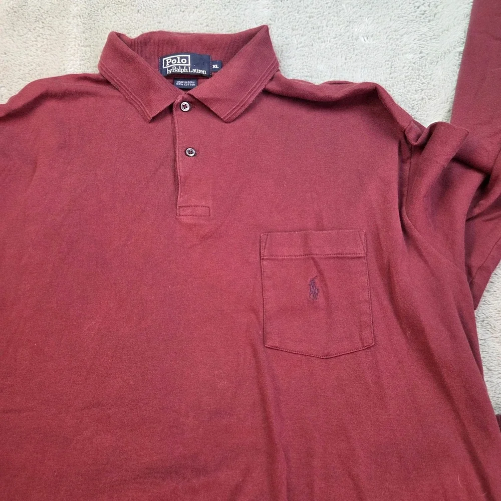 Polo Ralph Lauren Long Sleeve Polo Mens XL Pocket Embroidered Pony Logo Burgundy
